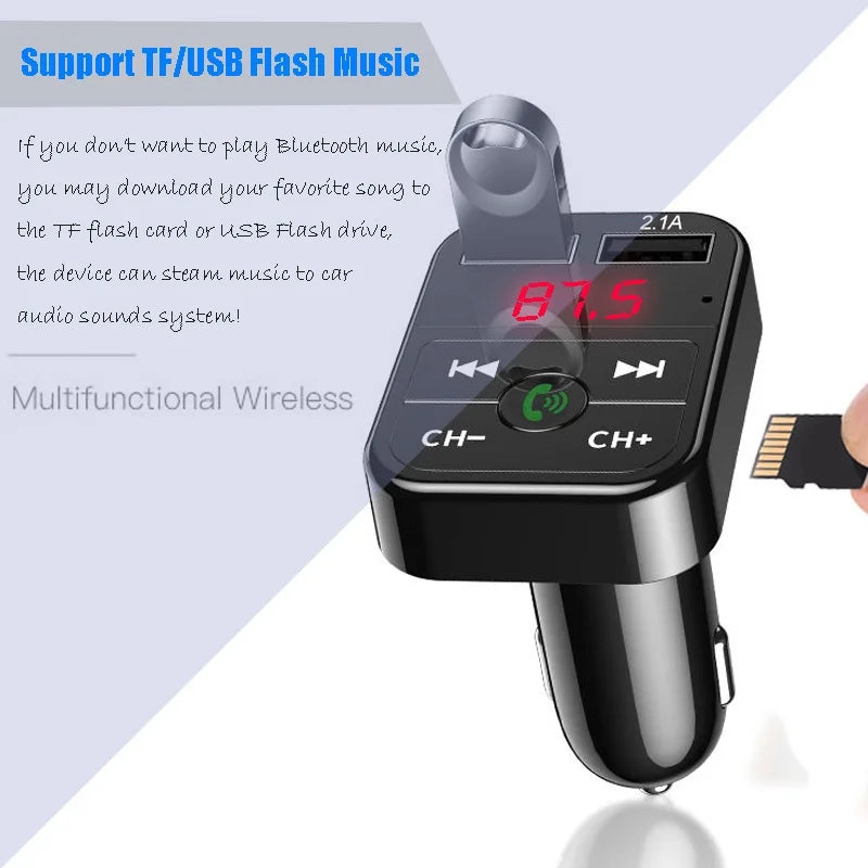 Car Handsfree Bluetooth 5.0 MP3 Player – FM Transmitter & USB Fast Charger